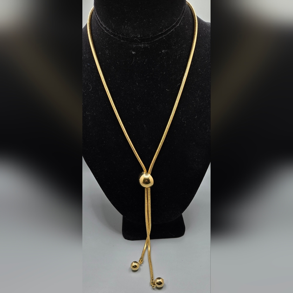 Bolo Style Necklace Gold Tone Balls Chain & Clasp 17" + 6" Drop